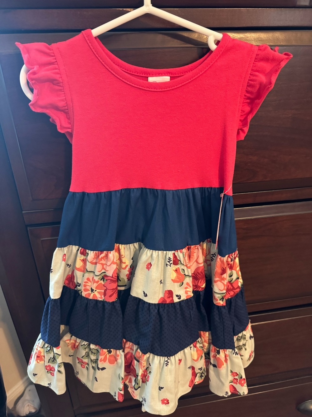 Ricrac & Ruffles - Girls' Pink & Navy Tiered Floral Dress